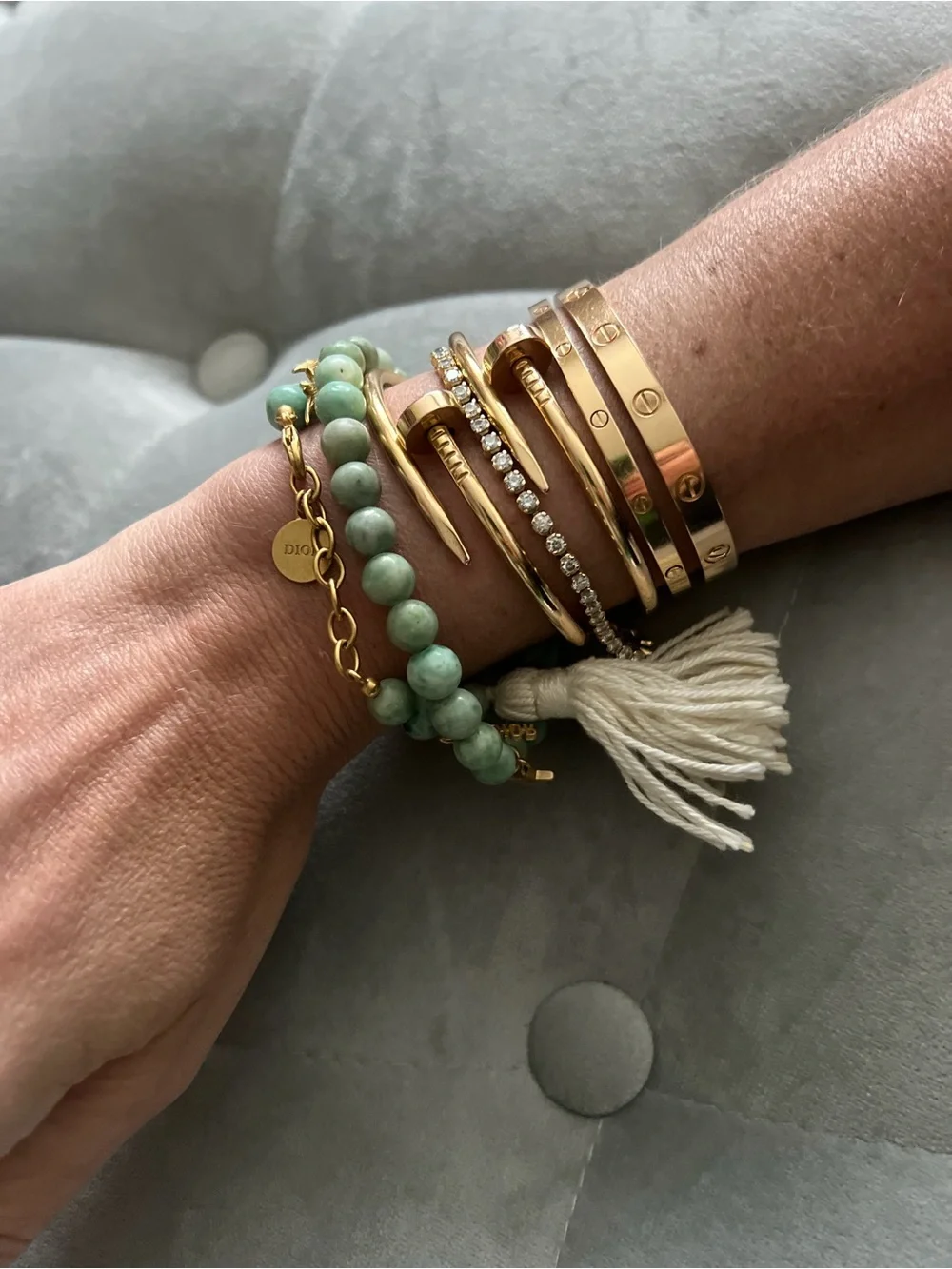Christian Dior green Diorgarden Jasper Beads Wrap Bracelet / Choker Necklace
